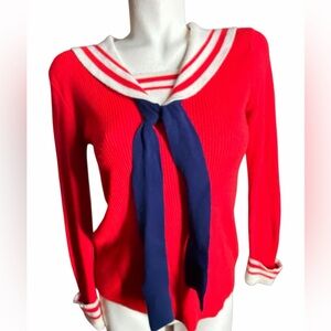 Vintage Red Sailor Collar Sweater with Blue Tie
